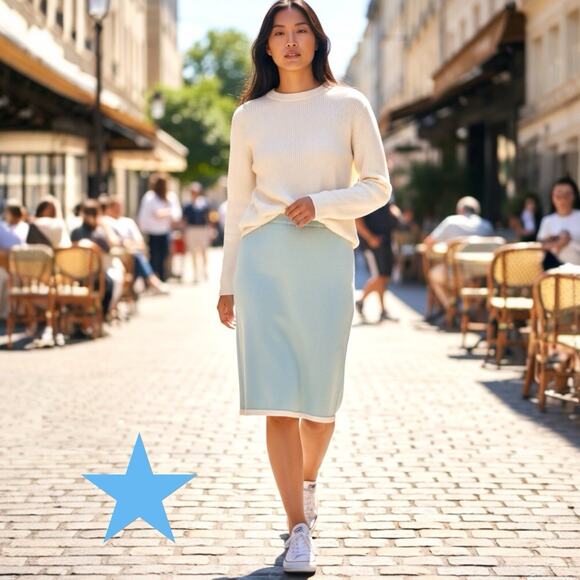 ST. JOHN COLLECTION by Marie Green Cream Vintage 80s Size 6 M Sweater Knit Skirt - Picture 1 of 10